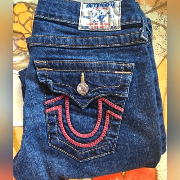 True Religion Denim - TRUE RELIGION Y2k Red Horseshoe Back Pockets Western Low Waist Bootcut Jeans 27